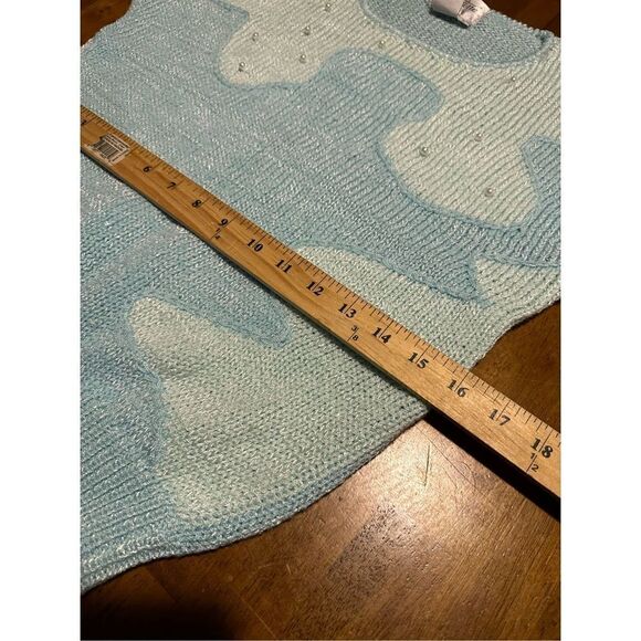 Vintage Christine Womens Embellished Pearls Teal Short Sleeve Sweater Size Small - Picture 7 of 8